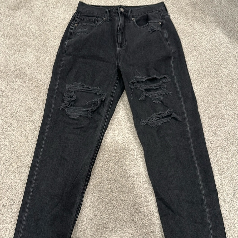 American Eagle Boyfriend Black Ripped Jeans, Size 4